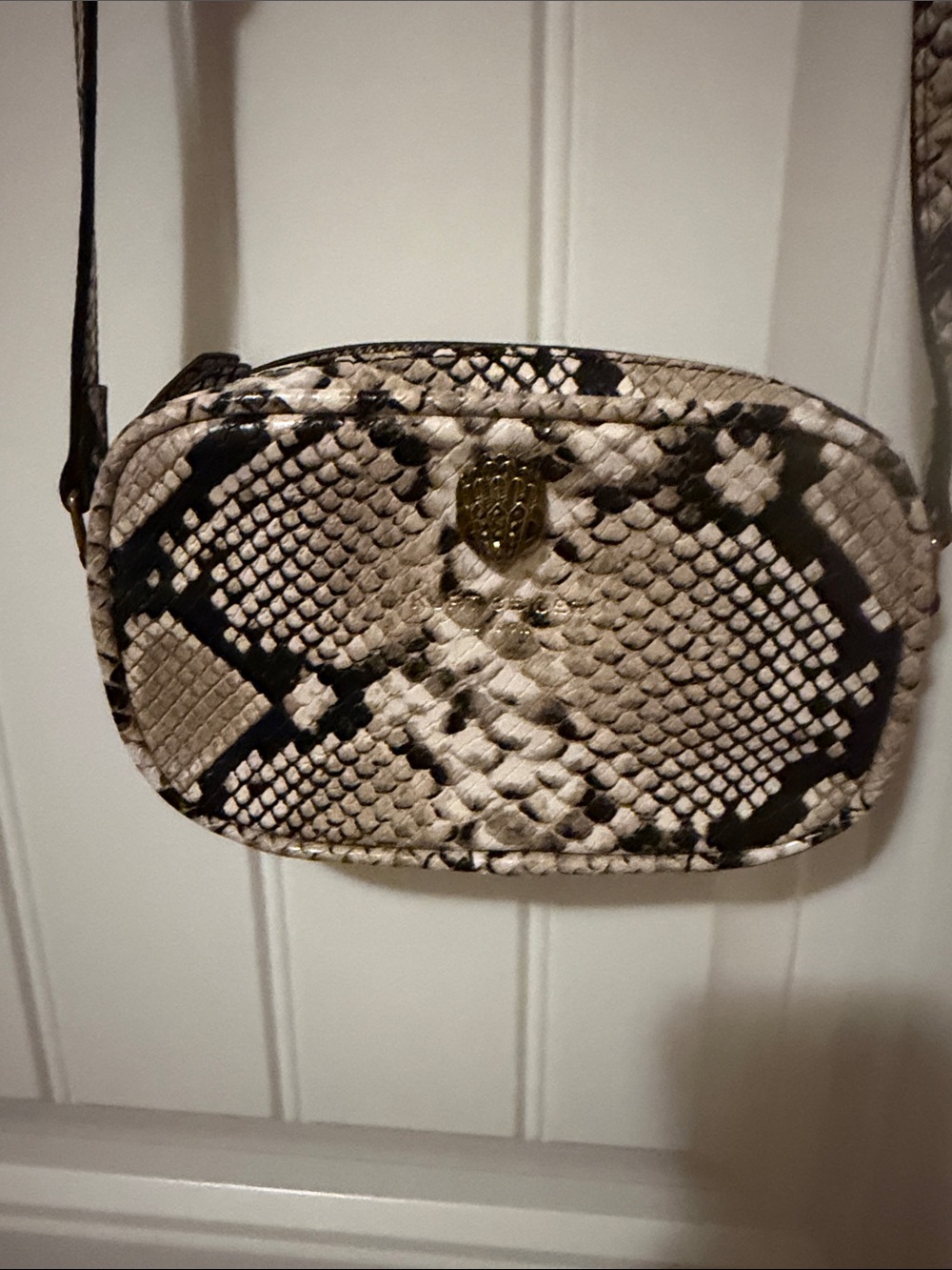 Kurt Geiger Snake-Print Mini Crossbody Bag in Cream and Black
